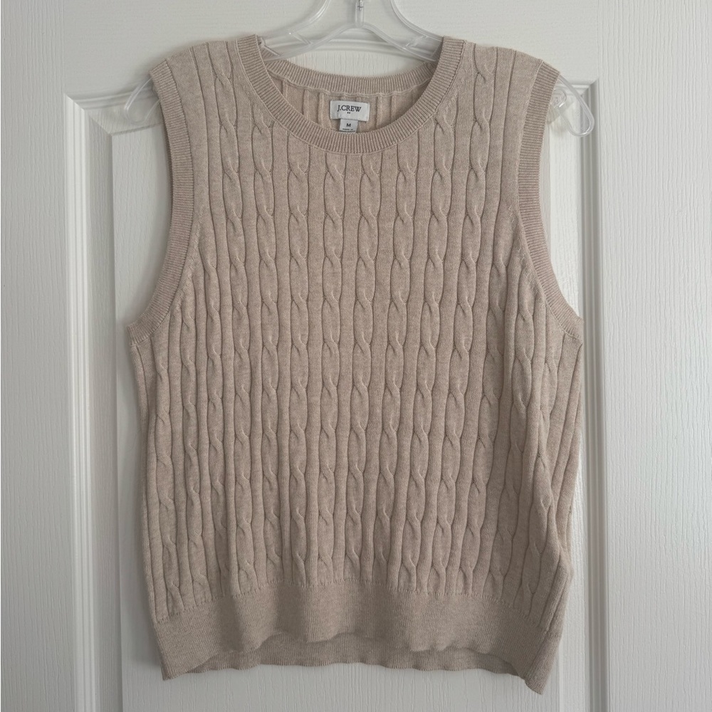 NWOT J Crew M Cable Knit Sleeveless Sweater Beige Light Tan Khaki Cardigan S